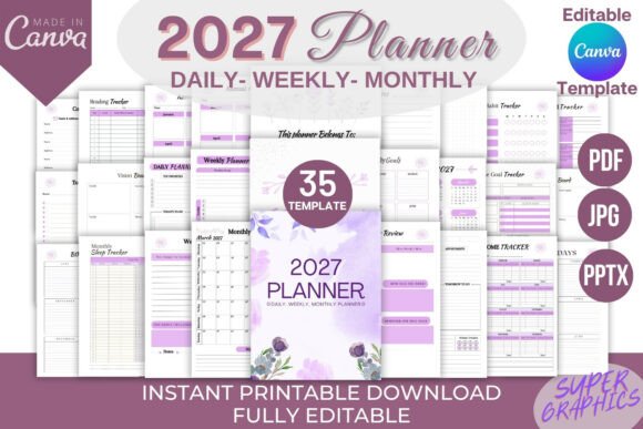 Download Editable 2027 Planner Canva Template KDP - Canva template kdp Collection