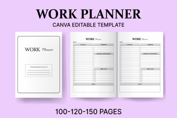 Download Editable Work Planner Canva Template KDP - Canva template kdp Collection