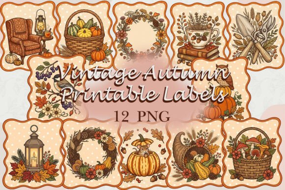 Download Vintage Autumn Printable Labels PNG - Printable labels Collection