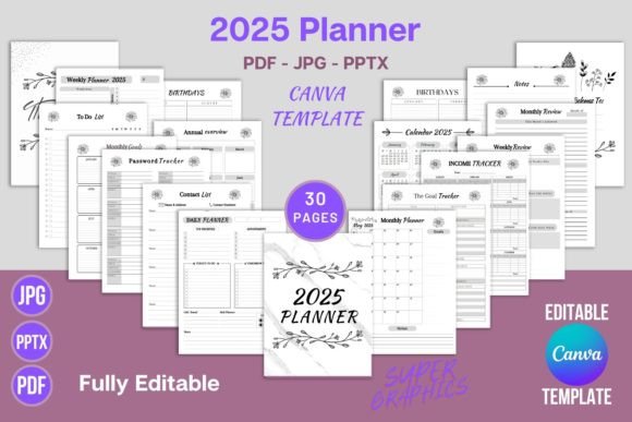 Download 2025 Planner Editable Canva Template KDP - Canva template kdp Collection