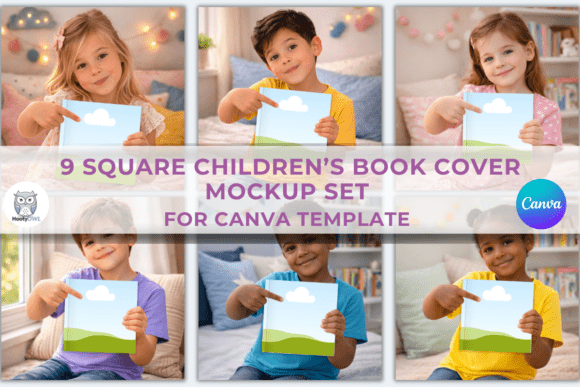 Download 9 Square Children’s Book Mockup Set - Book mockup Collection